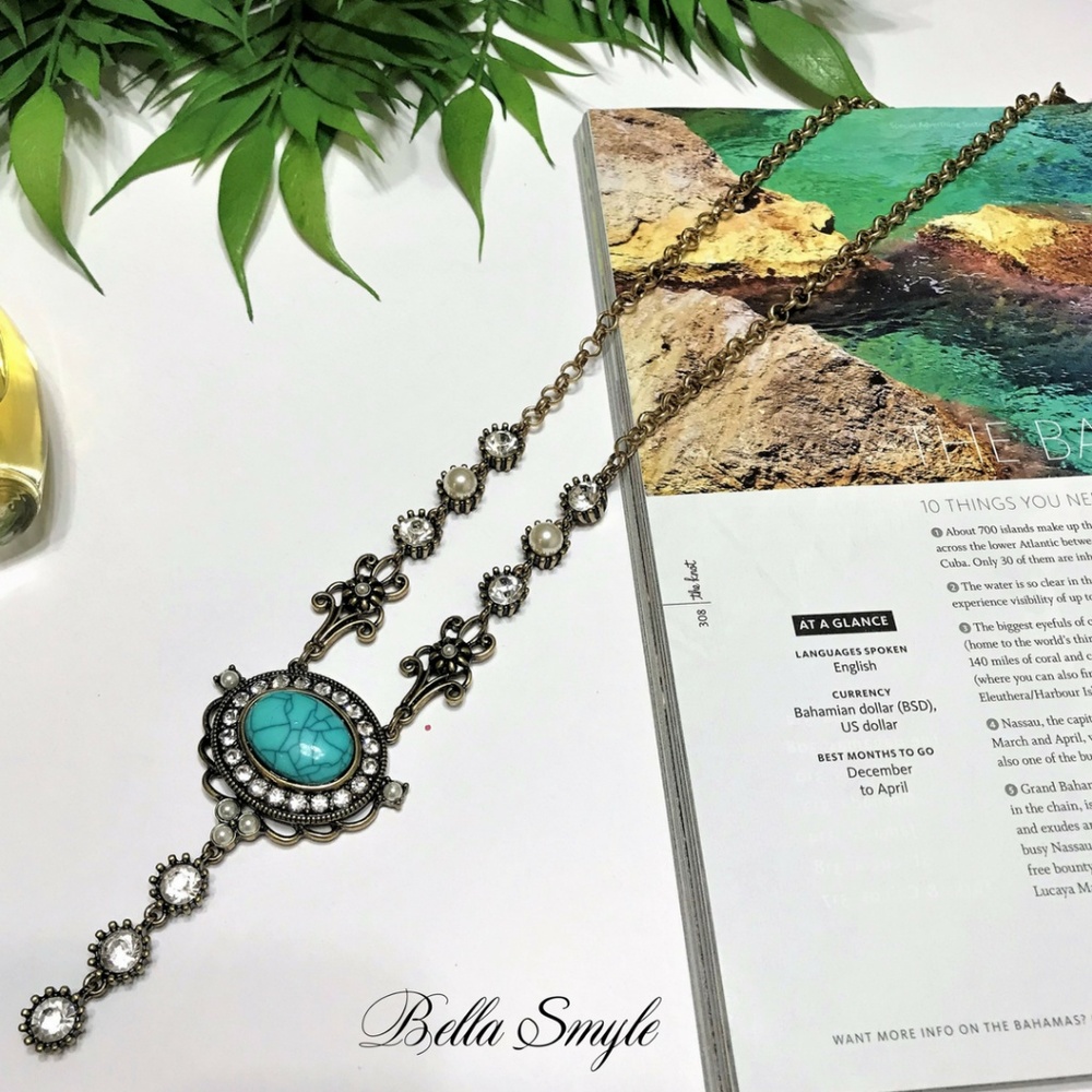 N14 | Long Boho Necklace Turquoise Stone Pendant - Picture 5 of 5